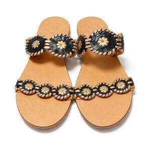 Jack Rogers Disc Sandals Leather Black Tan Womens Boho Coastal Flat 8M